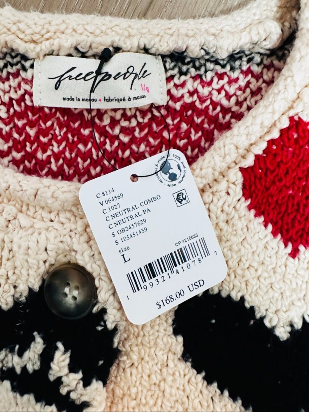 Free People Hearts Cardigan L NWT